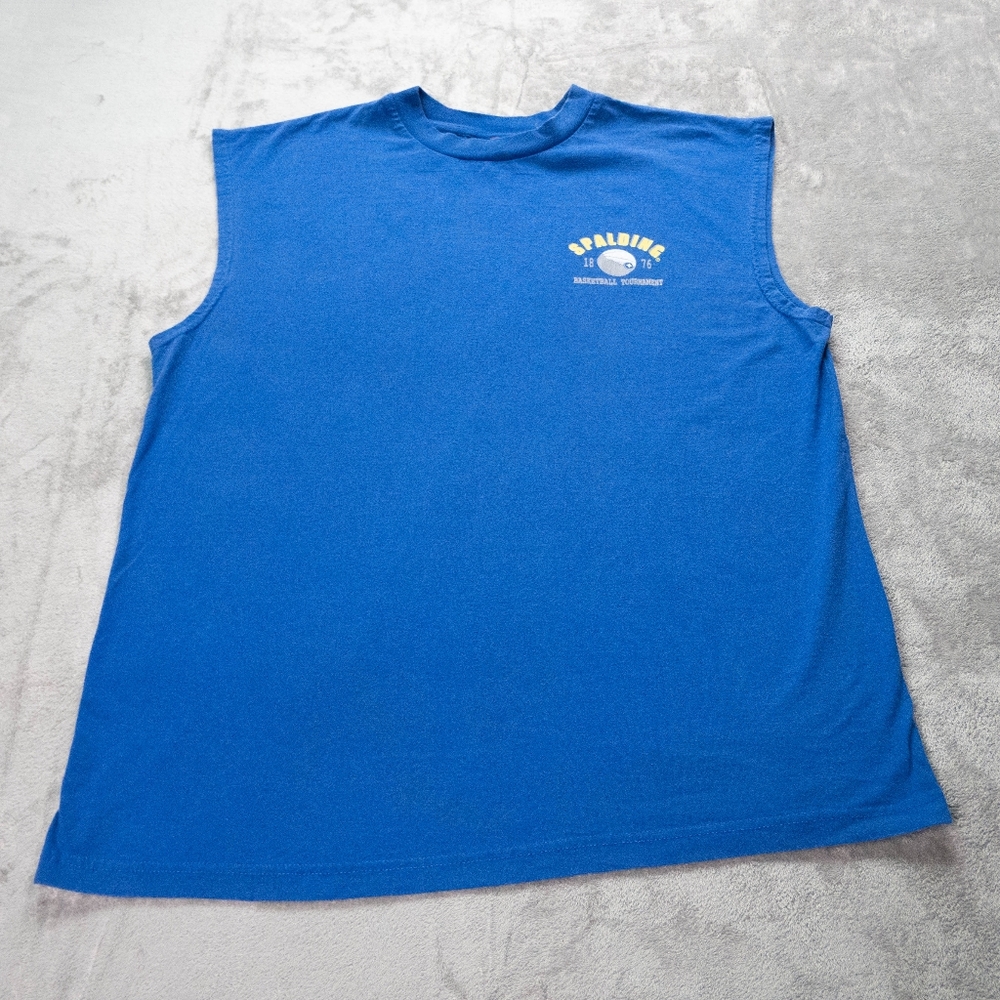 Vtg Spalding Athletic Mens XL Royal Blue Sleeveless Basketball Tournament Shirt